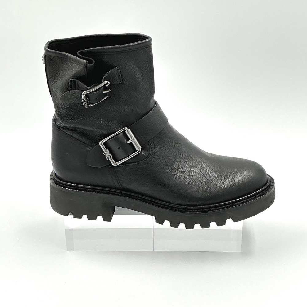 Sam Edelman Size 5.5 Moto Boots Black Leather Buckle Lug NEW Garret $180